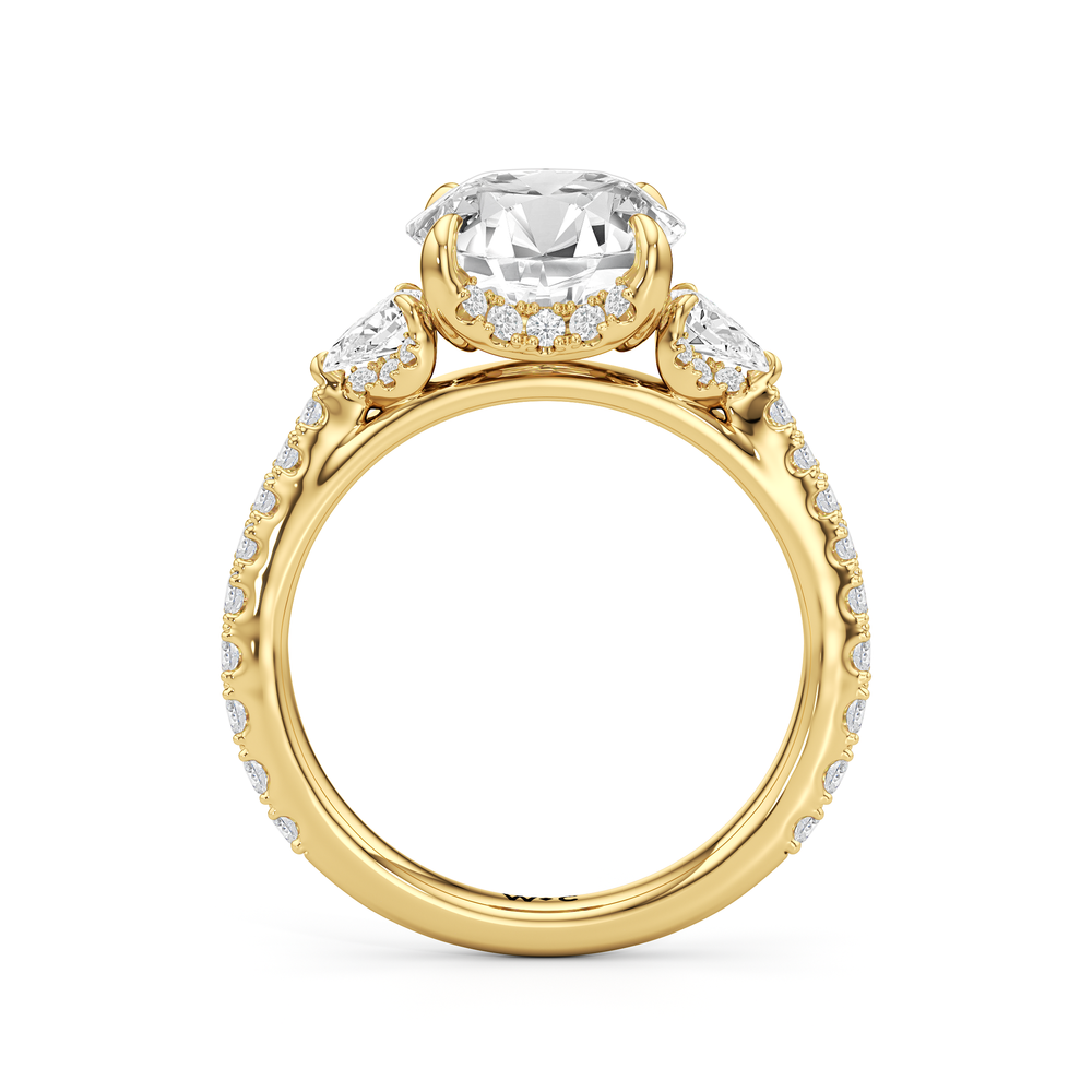 The Atrium Pear Three Stone Engagement Ring with Round Cut Diamond in 14KT Yellow Gold view 3
