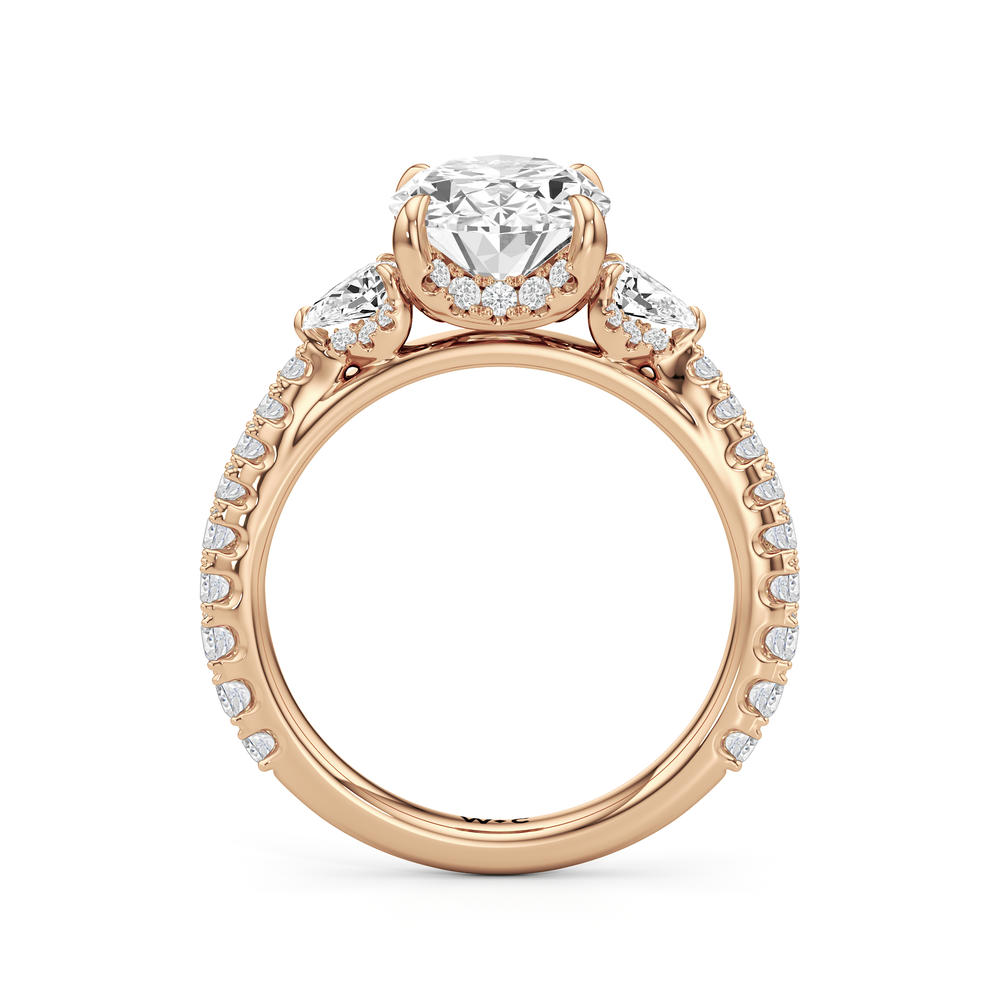 The Atrium Pear Three Stone Engagement Ring with Oval Cut Diamond in 14KT Rose Gold view 3
