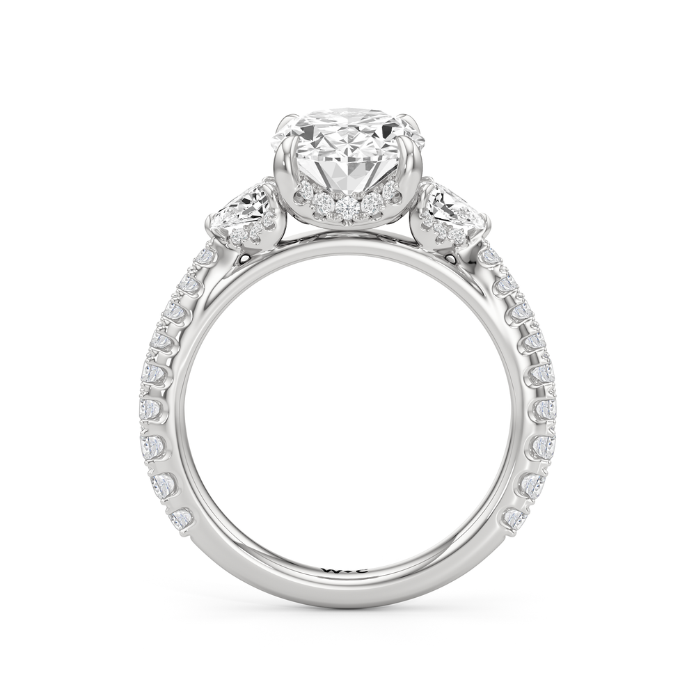 The Atrium Pear Three Stone Engagement Ring with Oval Cut Diamond in 14KT Platinum view 3
