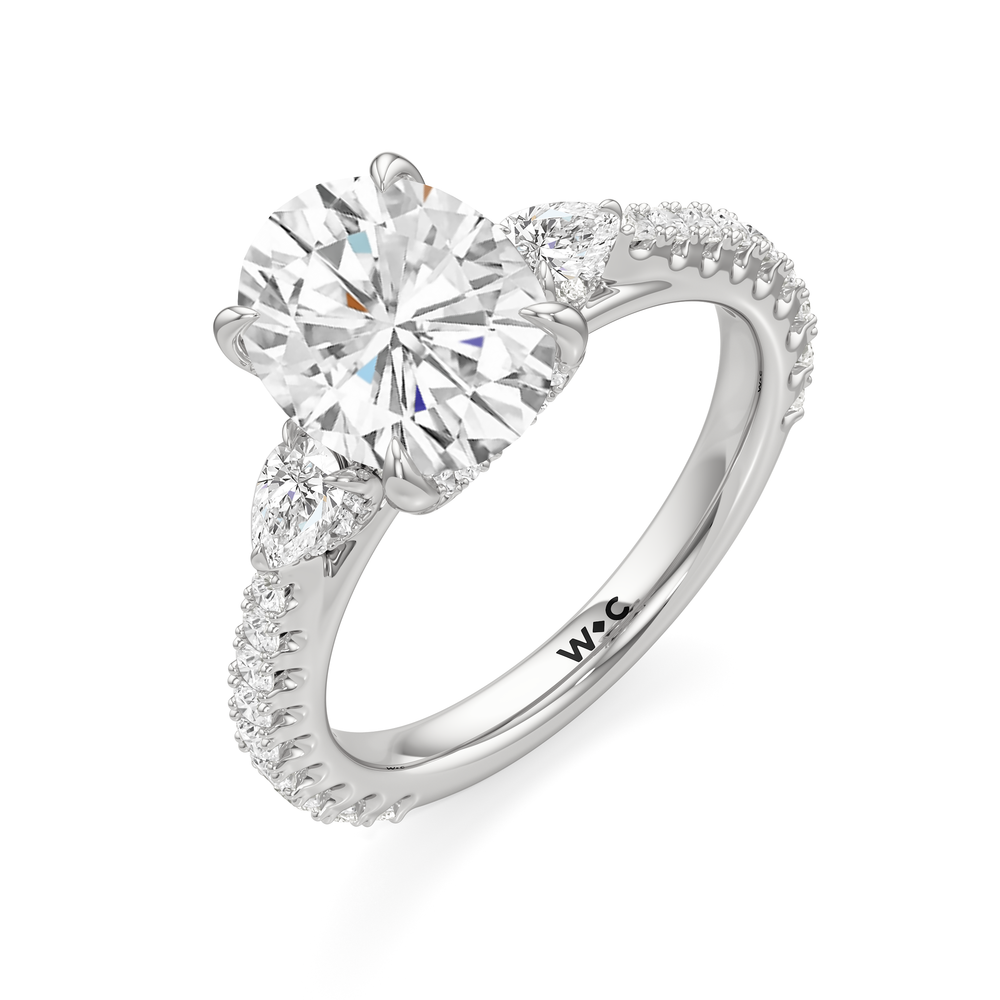 The Cassatt Pear Three Stone Engagement Ring with Oval Cut Diamond in 14KT Platinum view 6
