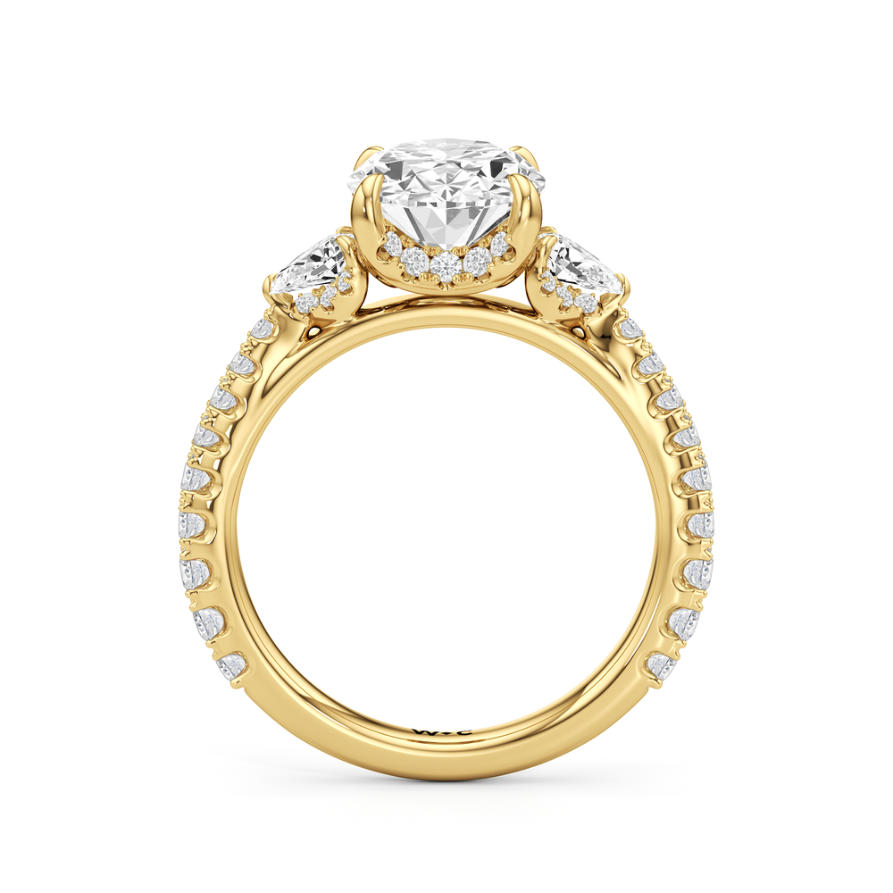 The Atrium Pear Three Stone Engagement Ring with Oval Cut Diamond in 14KT Yellow Gold view 3
