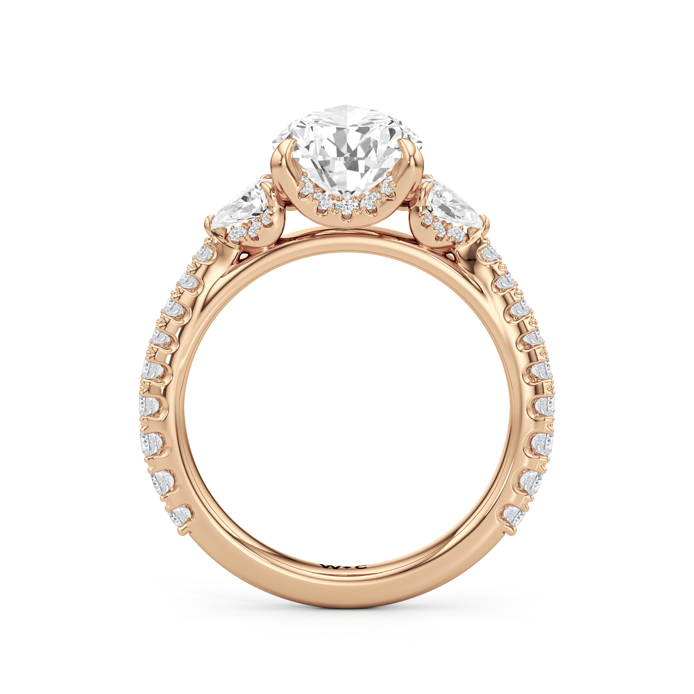 The Atrium Pear Three Stone Engagement Ring with Pear Cut Diamond in 14KT Rose Gold view 3

