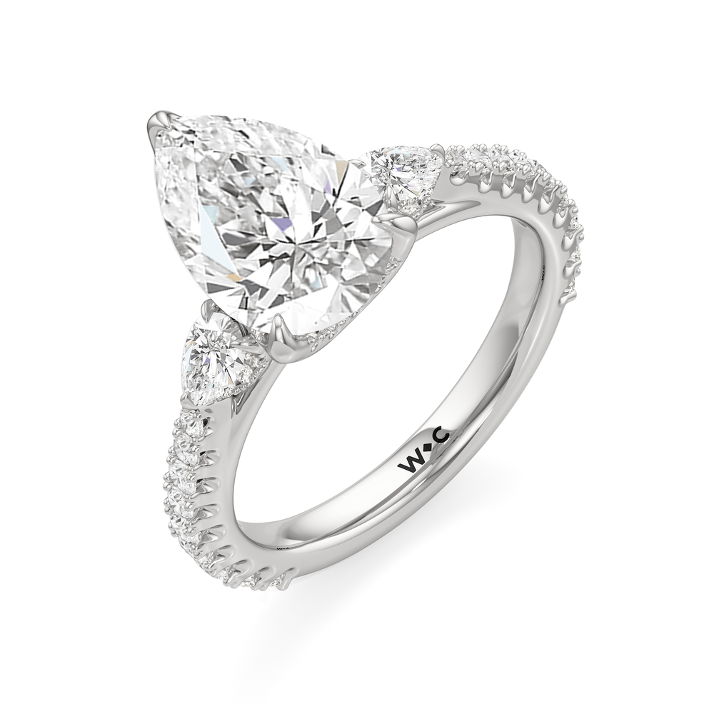 The Cassatt Pear Three Stone Engagement Ring with Pear Cut Diamond in 14KT Platinum view 6
