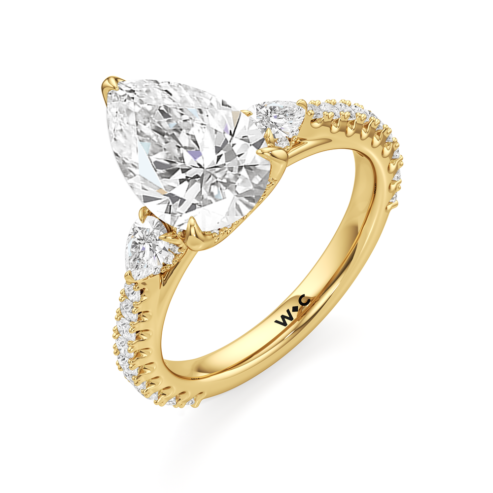 The Atrium Pear Three Stone Engagement Ring with Pear Cut Diamond in 14KT Yellow Gold view 4
