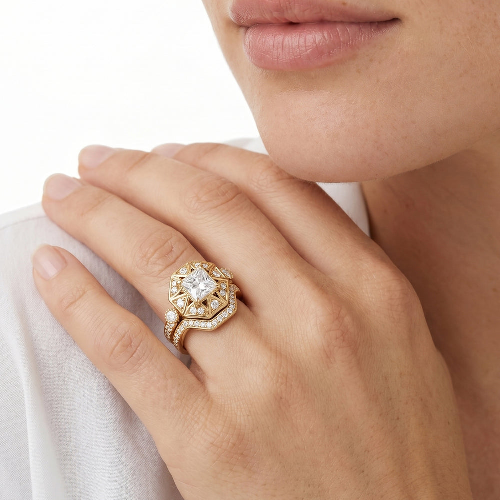 The Lalique Diamond Wedding Band with 18KT Rose Gold Cut Diamond in 14KT Rose Gold view 3
