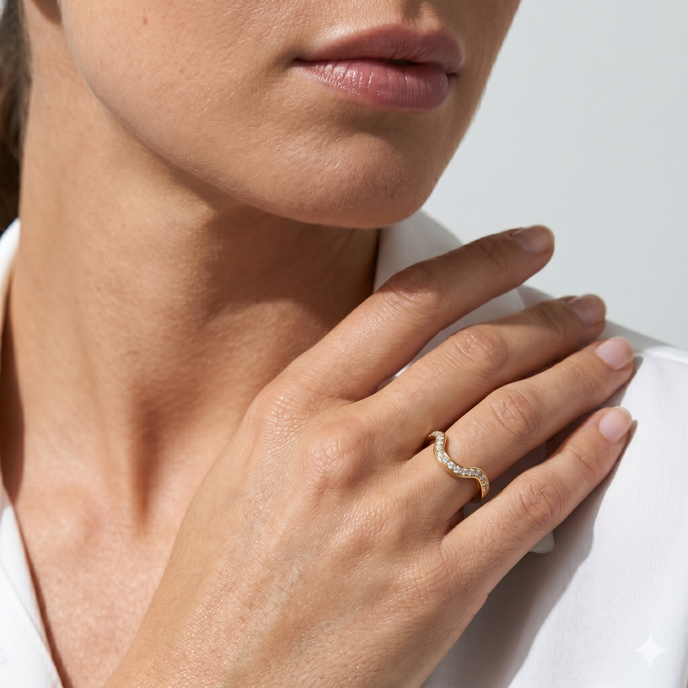The Lalique Diamond Wedding Band with 18KT Rose Gold Cut Diamond in 14KT Rose Gold view 2
