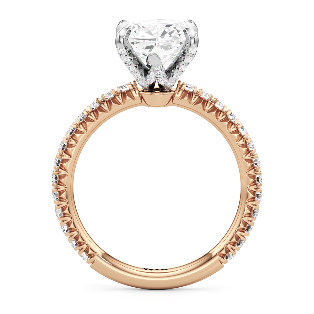 The W Icon Engagement Ring with Cushion Cut Diamond in 14KT Rose Gold & Platinum view 2
