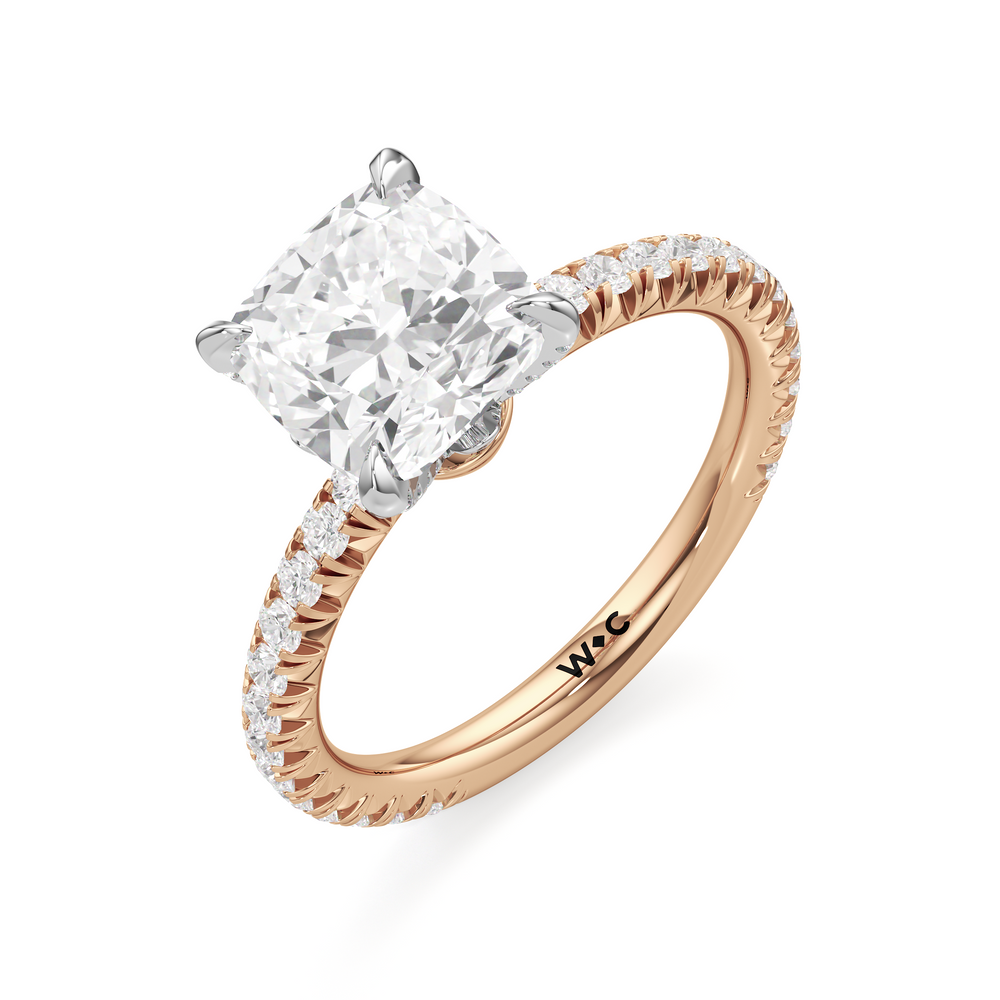 The W Icon Engagement Ring with Cushion Cut Diamond in 14KT Rose Gold & Platinum view 3
