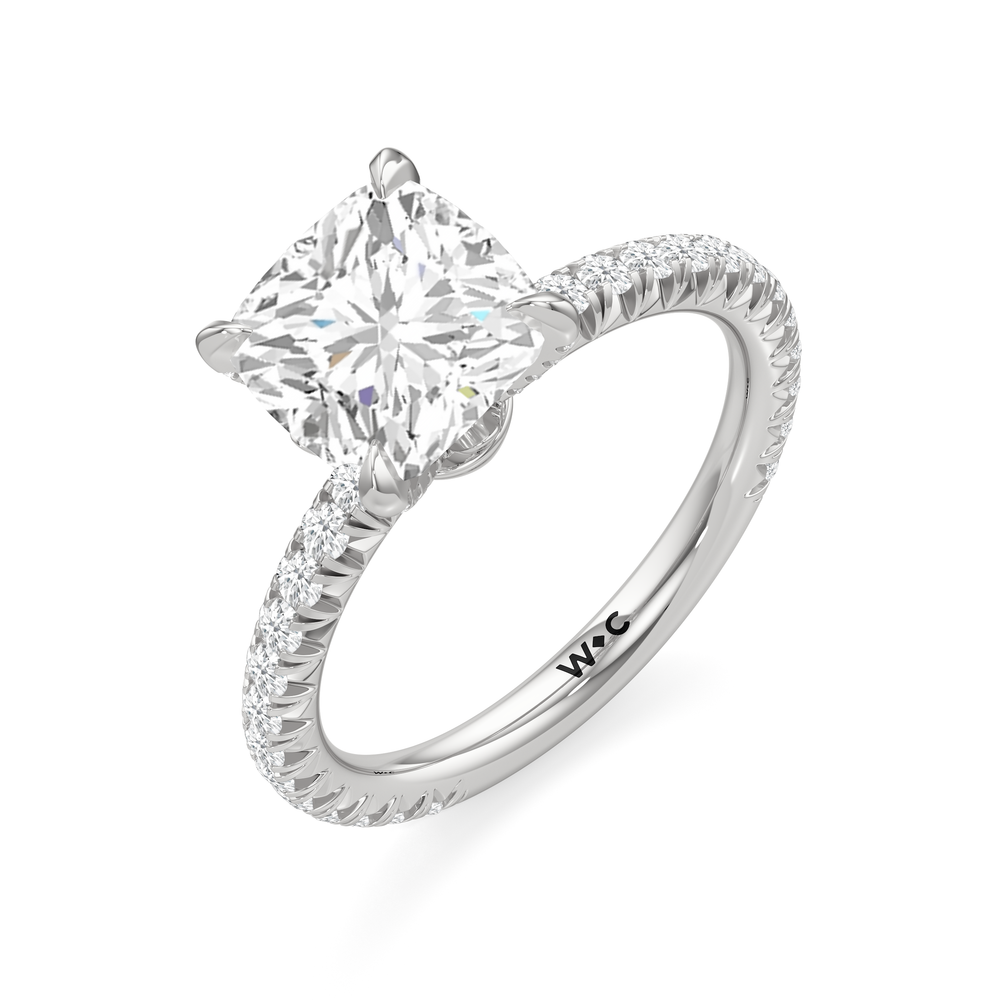 The W Icon Engagement Ring with Cushion Cut Diamond in 14KT Platinum view 3
