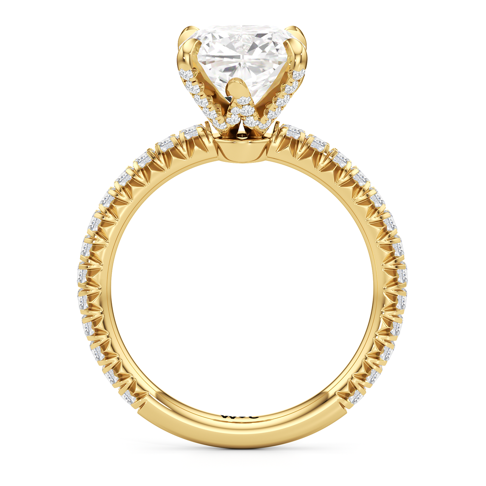 The W Icon Engagement Ring with Cushion Cut Diamond in 14KT Yellow Gold view 2
