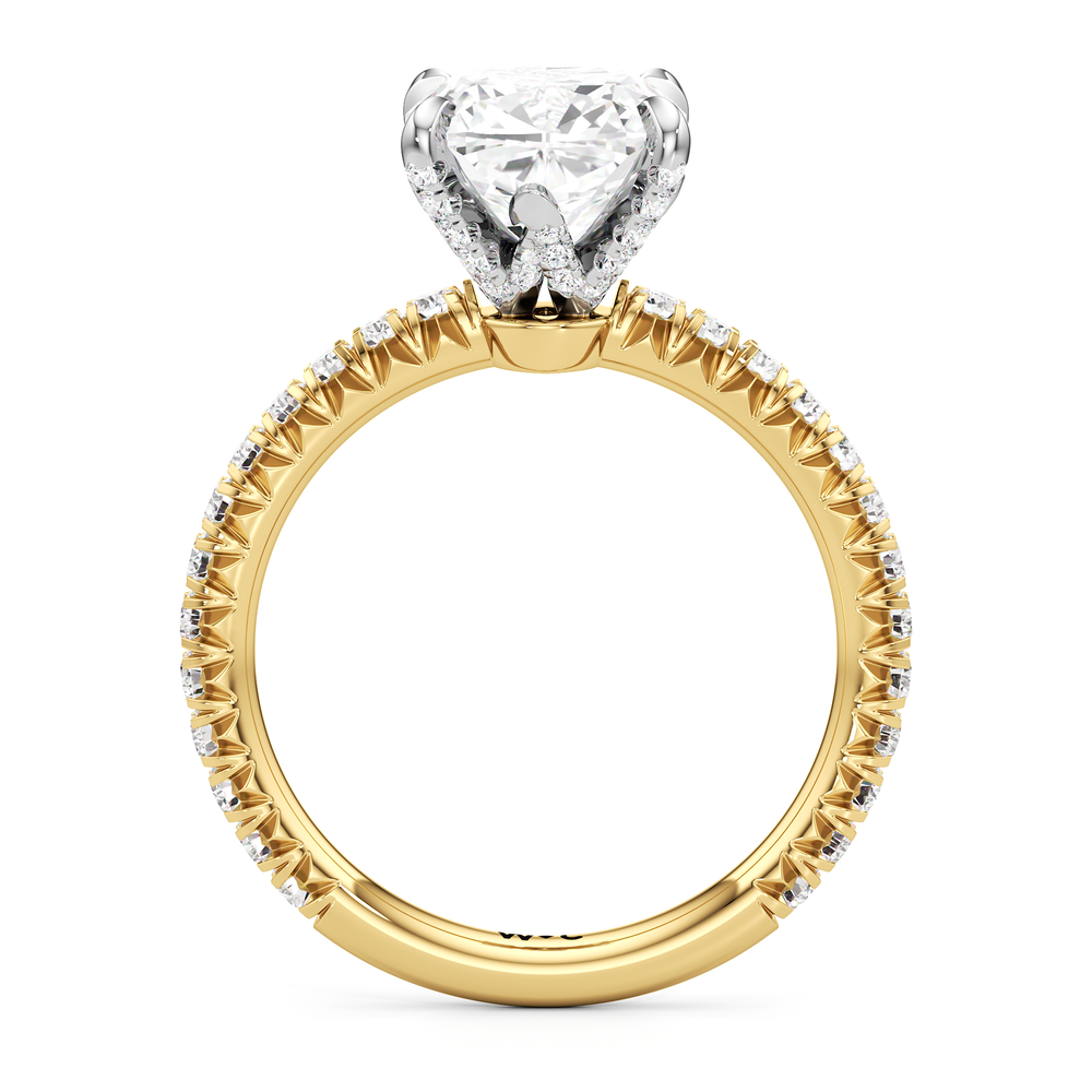 The W Icon Engagement Ring with Cushion Cut Diamond in 14KT Yellow Gold & Platinum view 2
