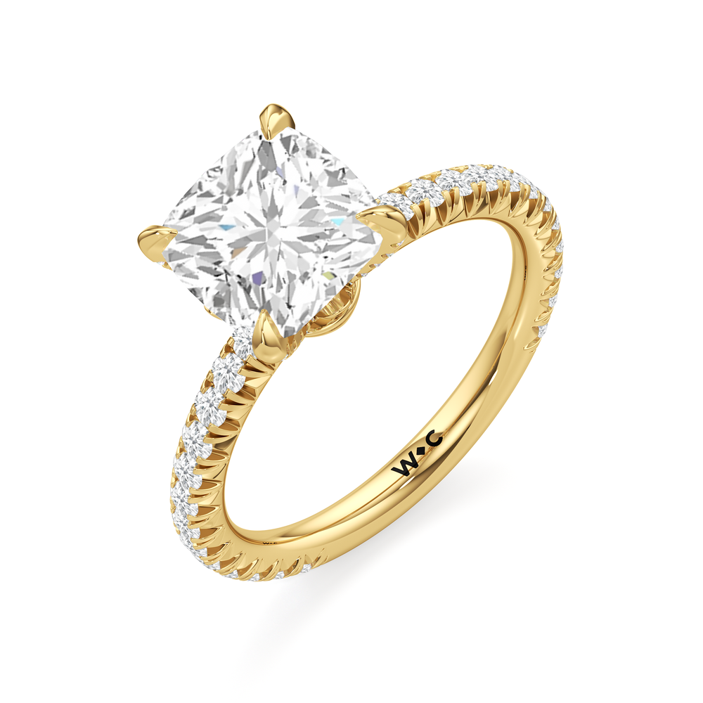 The W Icon Engagement Ring with Cushion Cut Diamond in 14KT Yellow Gold view 3
