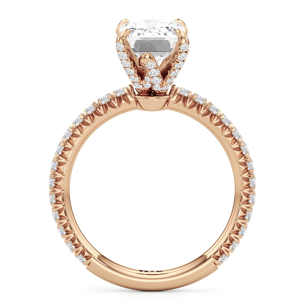 The W Icon Engagement Ring with Emerald Cut Diamond in 14KT Rose Gold view 2
