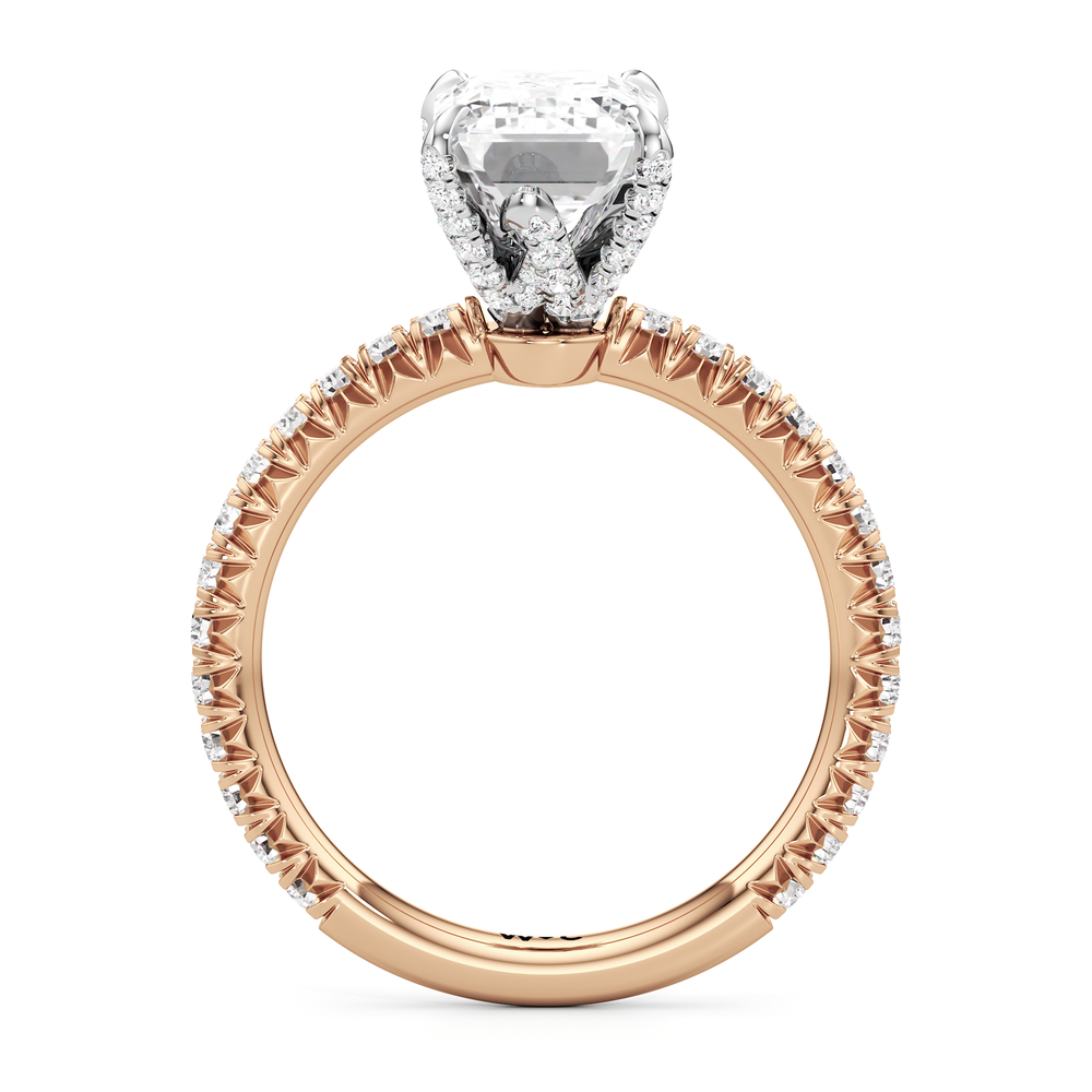 The W Icon Engagement Ring with Emerald Cut Diamond in 14KT Rose Gold & Platinum view 2

