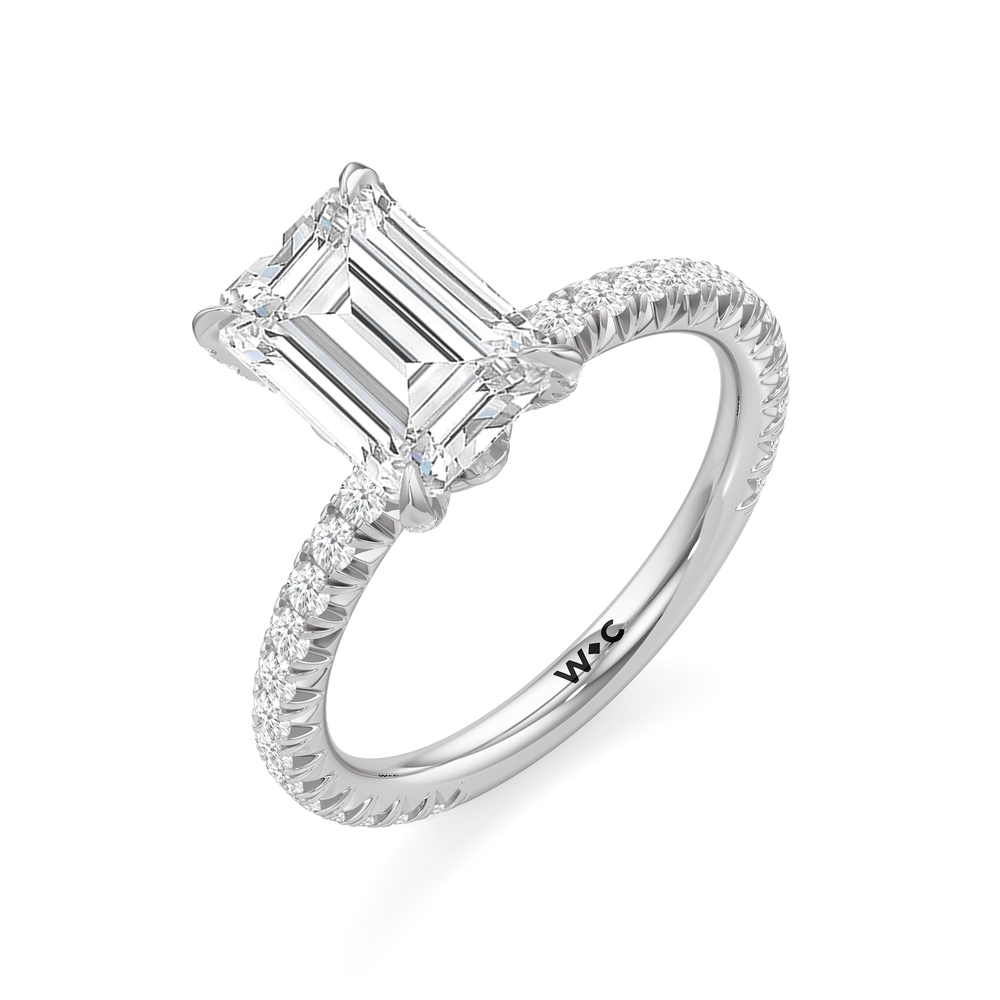 The W Icon Engagement Ring with Emerald Cut Diamond in 14KT Platinum view 3

