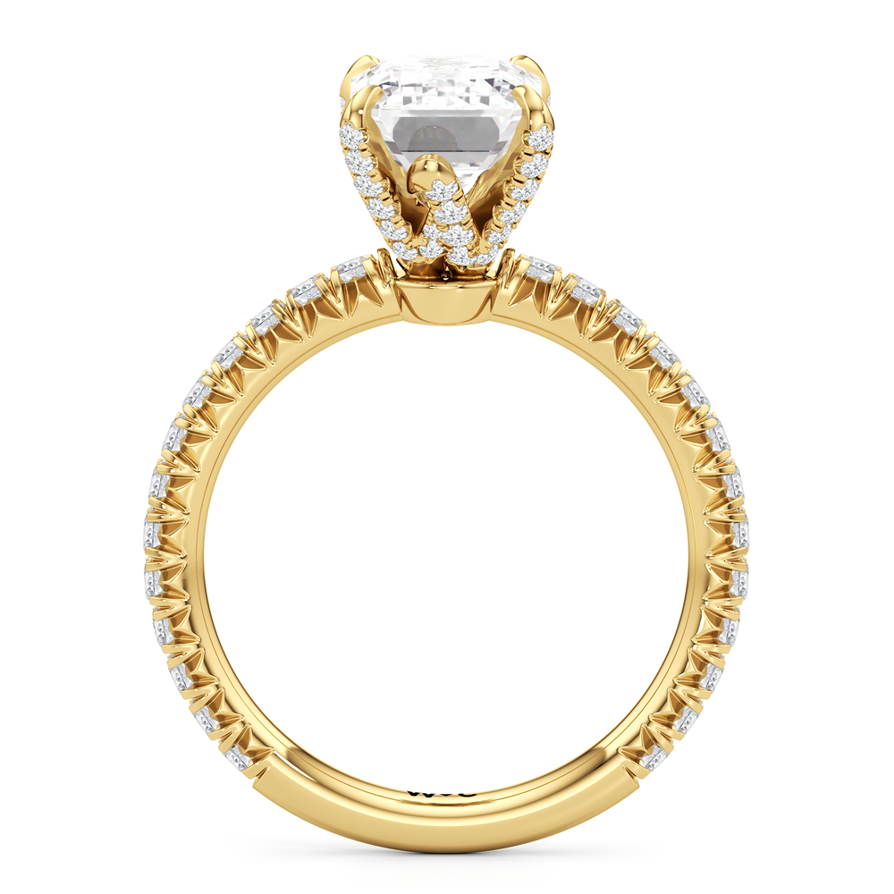 The W Icon Engagement Ring with Emerald Cut Diamond in 14KT Yellow Gold view 2
