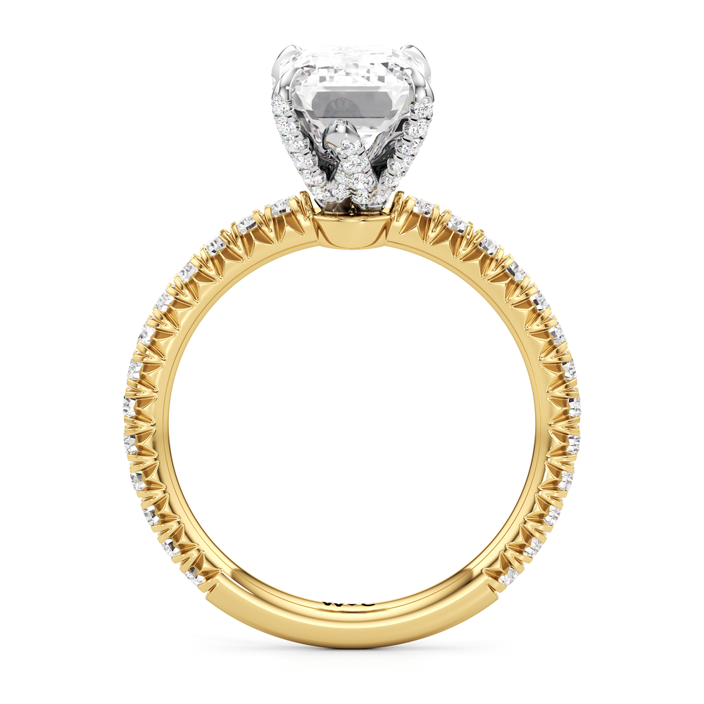 The W Icon Engagement Ring with Emerald Cut Diamond in 14KT Yellow Gold & Platinum view 2
