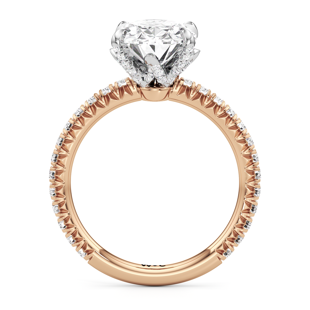 The W Icon Engagement Ring with Oval Cut Diamond in 14KT Rose Gold & Platinum view 2

