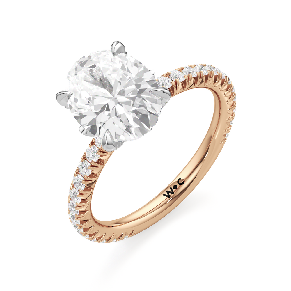 The W Icon Engagement Ring with Oval Cut Diamond in 14KT Rose Gold & Platinum view 3
