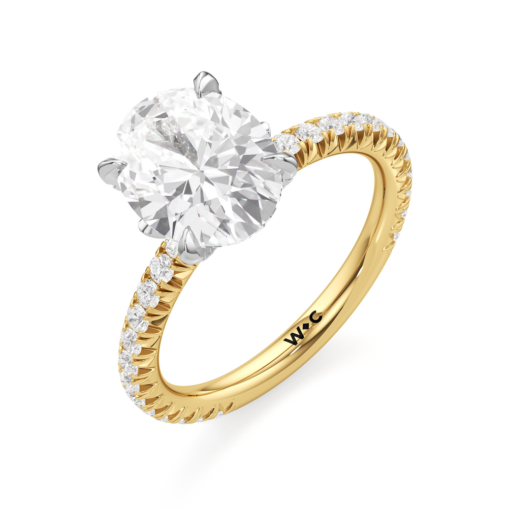 The W Icon Engagement Ring with Oval Cut Diamond in 14KT Yellow Gold & Platinum view 3
