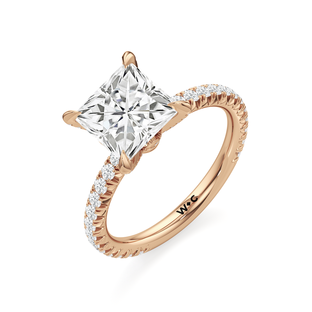 The W Icon Engagement Ring with Princess Cut Diamond in 14KT Rose Gold view 3
