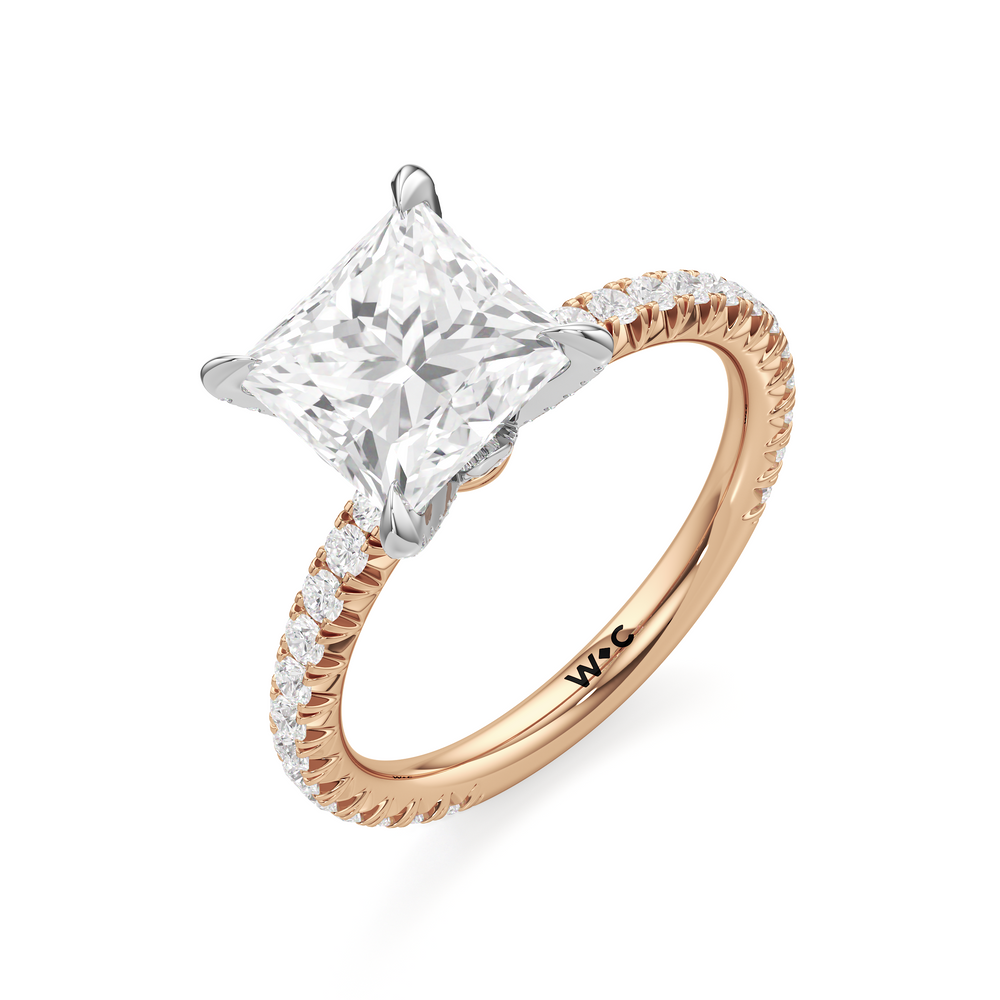 The W Icon Engagement Ring with Princess Cut Diamond in 14KT Rose Gold & Platinum view 3
