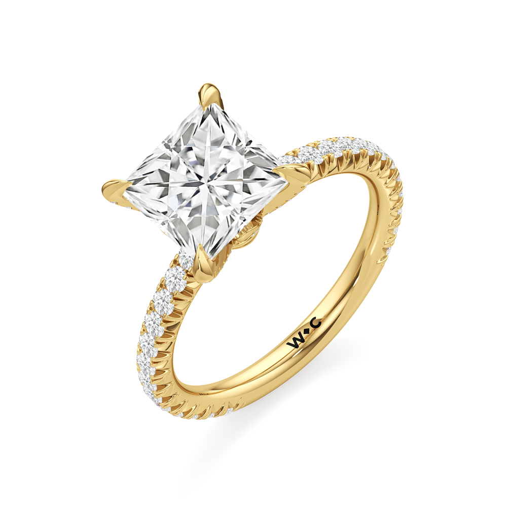 The W Icon Engagement Ring with Princess Cut Diamond in 14KT Yellow Gold view 3
