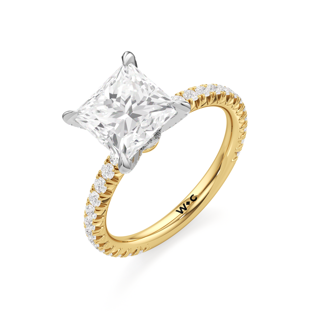 The W Icon Engagement Ring with Princess Cut Diamond in 14KT Yellow Gold & Platinum view 3
