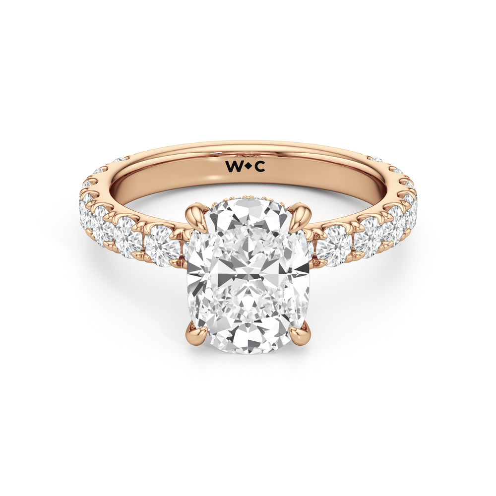Antique Cushion Cut Elan Hidden Halo Engagement Ring with Lab Grown Diamond in 14KT Rose Gold view 1

