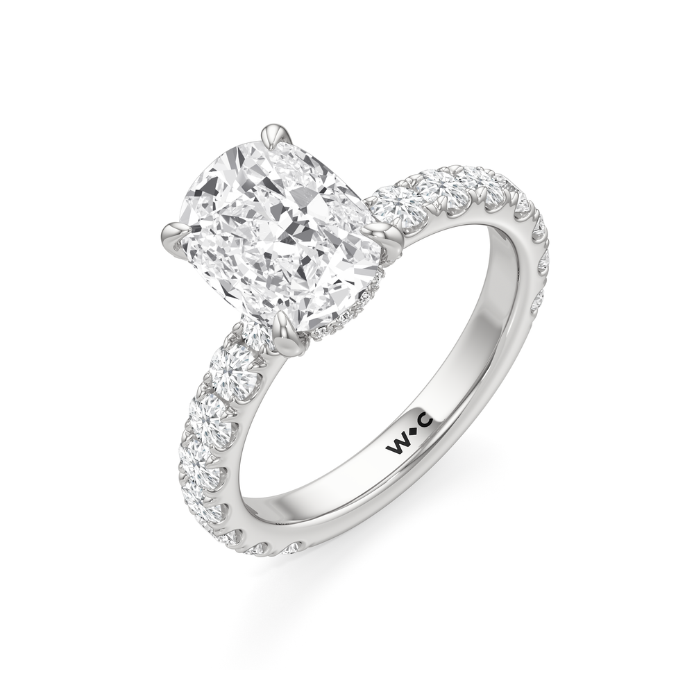 Antique Cushion Cut Elan Hidden Halo Engagement Ring with Lab Grown Diamond in 14KT Platinum view 5
