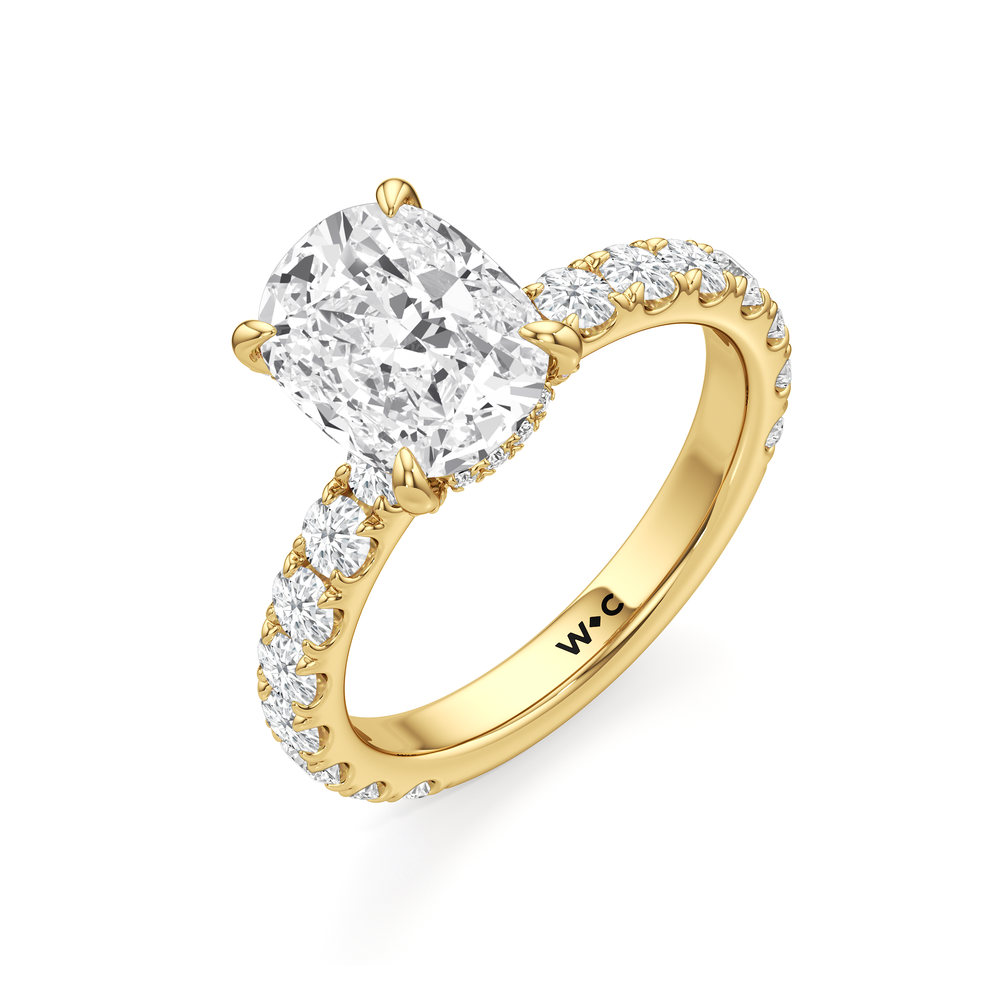 Antique Cushion Cut Elan Hidden Halo Engagement Ring with Lab Grown Diamond in 14KT Yellow Gold view 5
