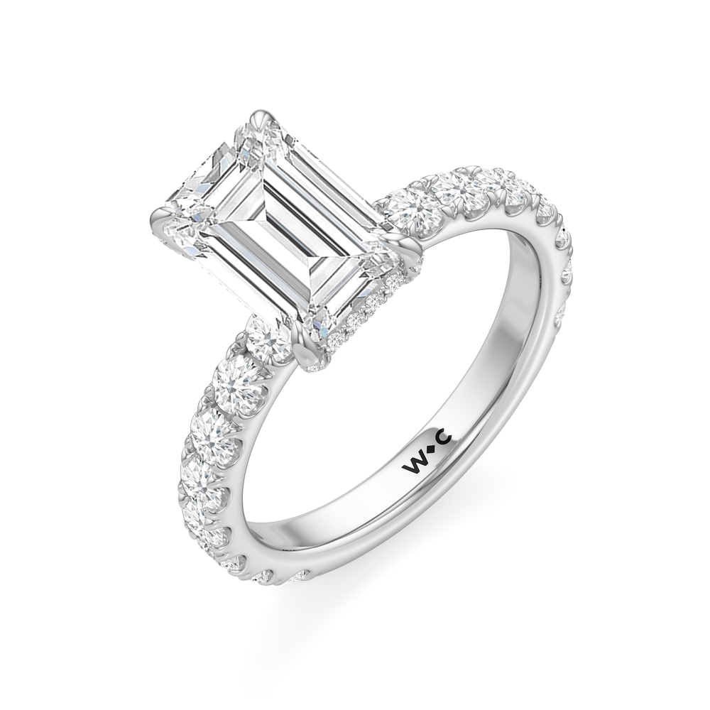 Élan Hidden Halo Engagement Ring with Emerald Cut Diamond in 14KT Platinum view 3
