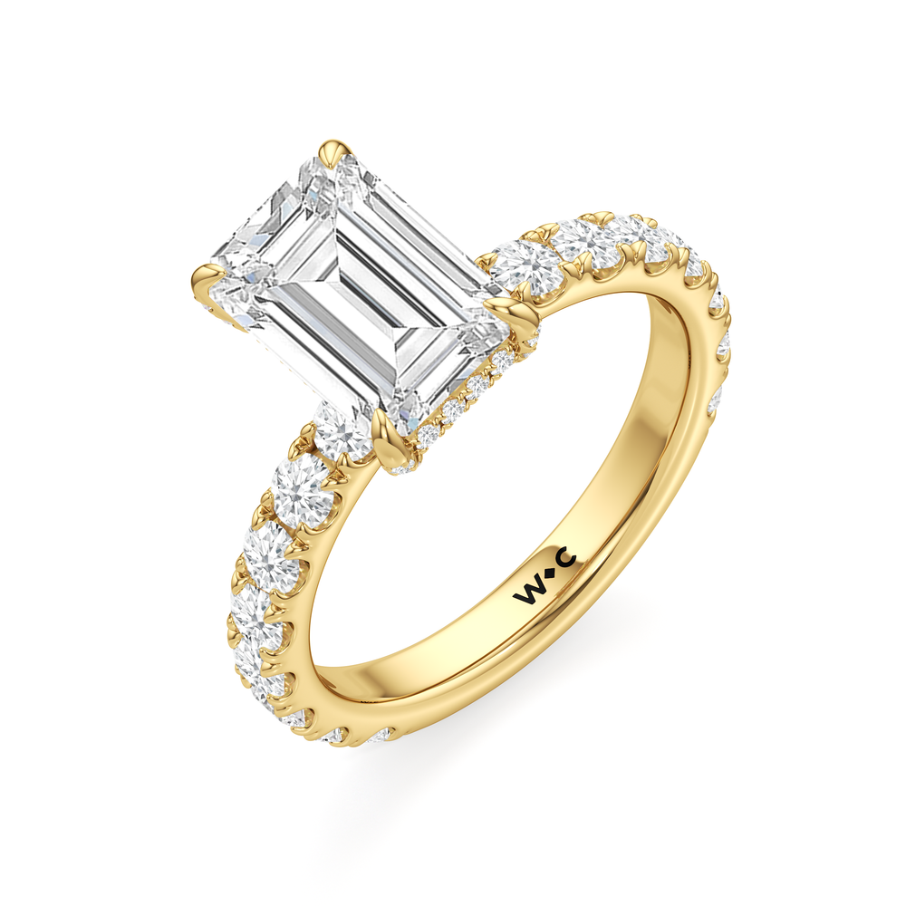 Élan Hidden Halo Engagement Ring with Emerald Cut Diamond in 14KT Yellow Gold view 3
