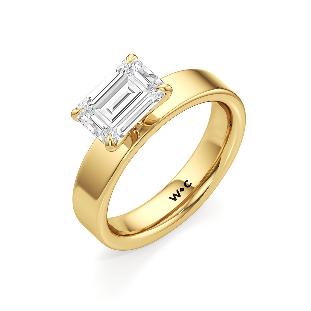 Aurora Wide Band Engagement Ring with West Emerald Cut Diamond in 14KT Yellow Gold view 3
