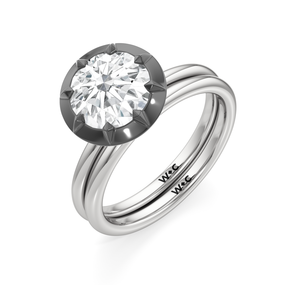 The Solenne Engagement Ring with Round Cut Diamond in 14KT White & Black Gold view 4
