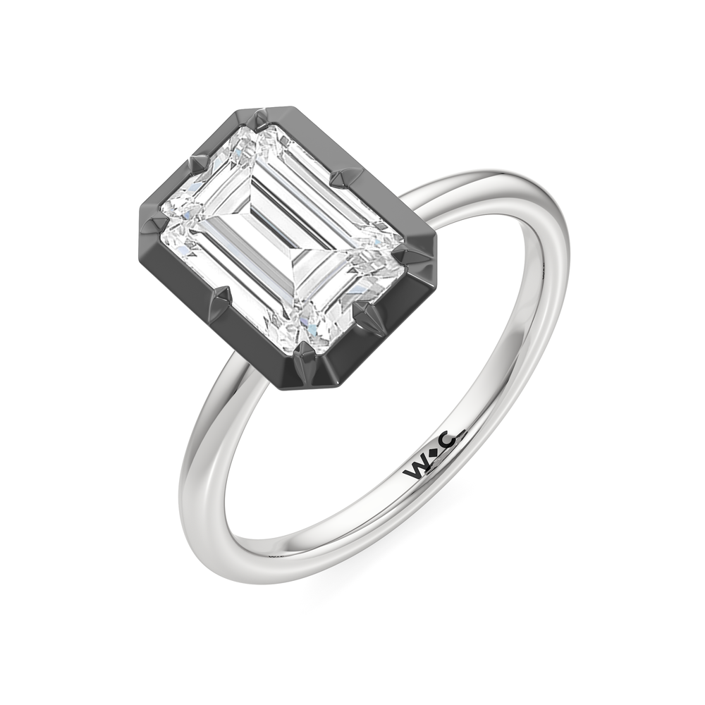 The Solenne Engagement Ring with Emerald Cut Diamond in 14KT White & Black Gold view 3
