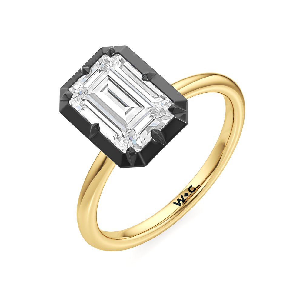 The Solenne Engagement Ring with Emerald Cut Diamond in 14KT Yellow & Black Gold view 3
