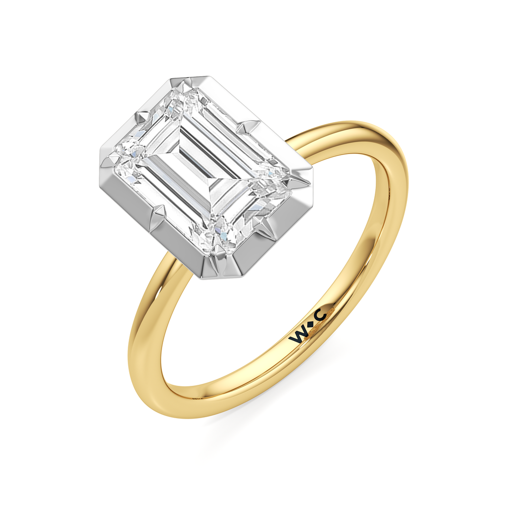The Solenne Engagement Ring with Emerald Cut Diamond in 14KT Yellow & White Gold view 3

