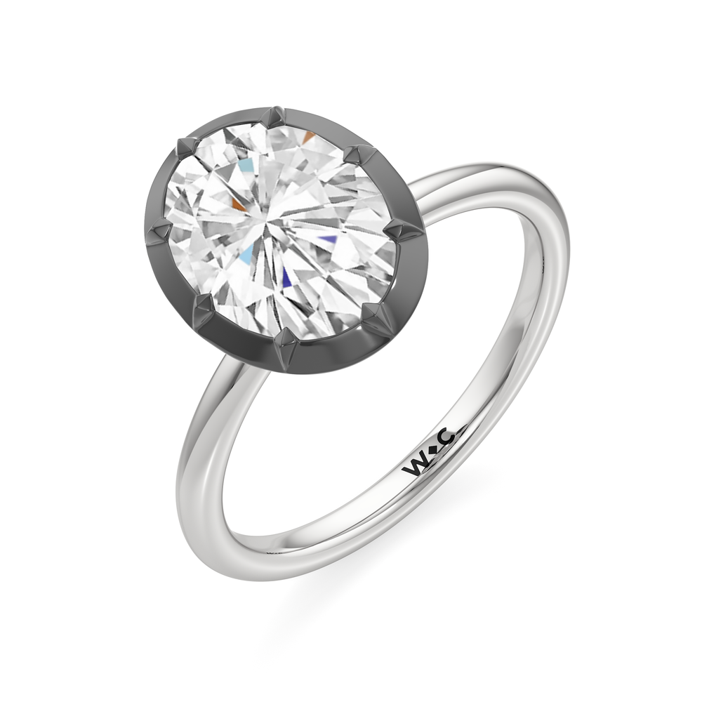 The Solenne Engagement Ring with Oval Cut Diamond in 14KT White & Black Gold view 3
