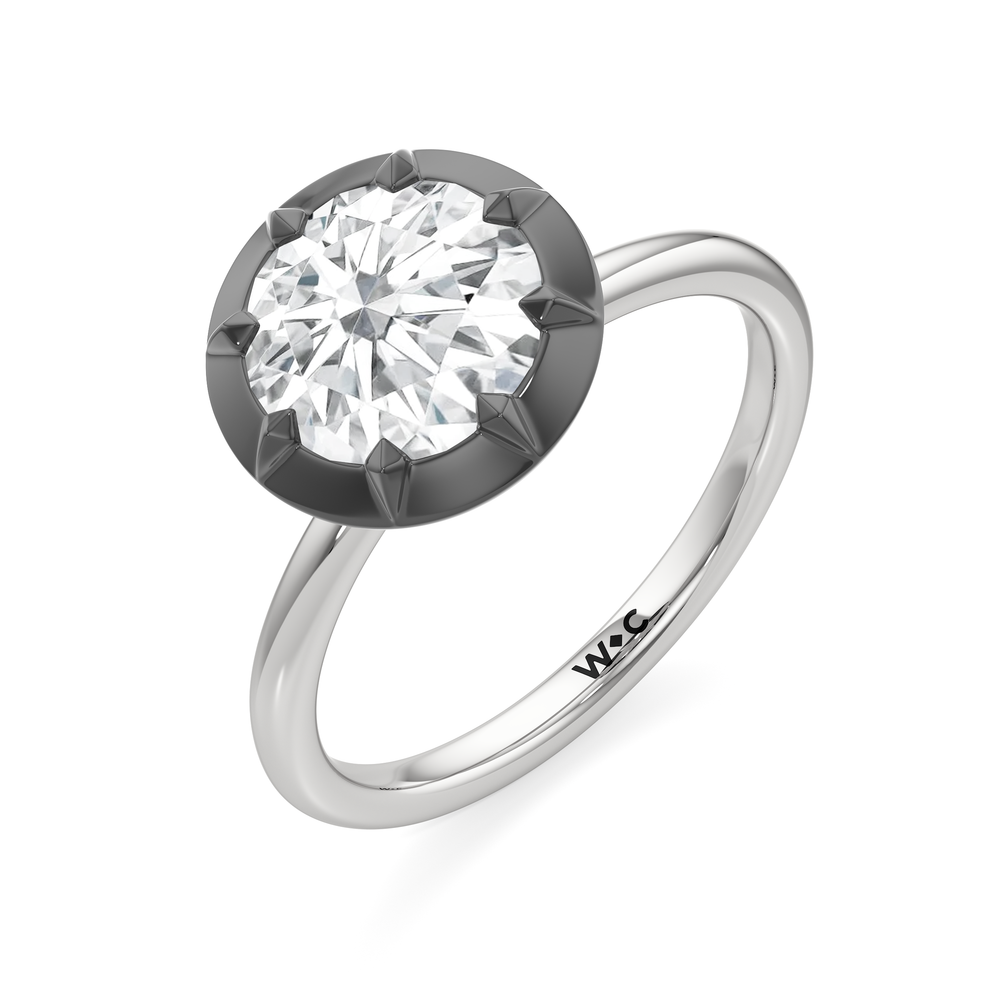The Solenne Engagement Ring with Round Cut Diamond in 14KT White & Black Gold view 3
