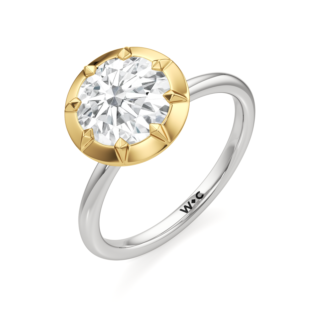 The Solenne Engagement Ring with Round Cut Diamond in 14KT White & Yellow Gold view 3
