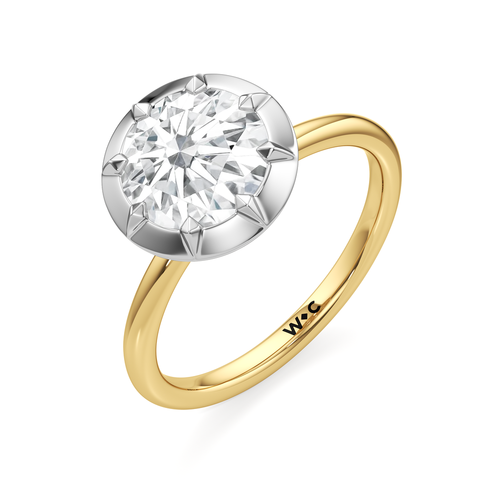 The Solenne Engagement Ring with Round Cut Diamond in 14KT Yellow & White Gold view 3
