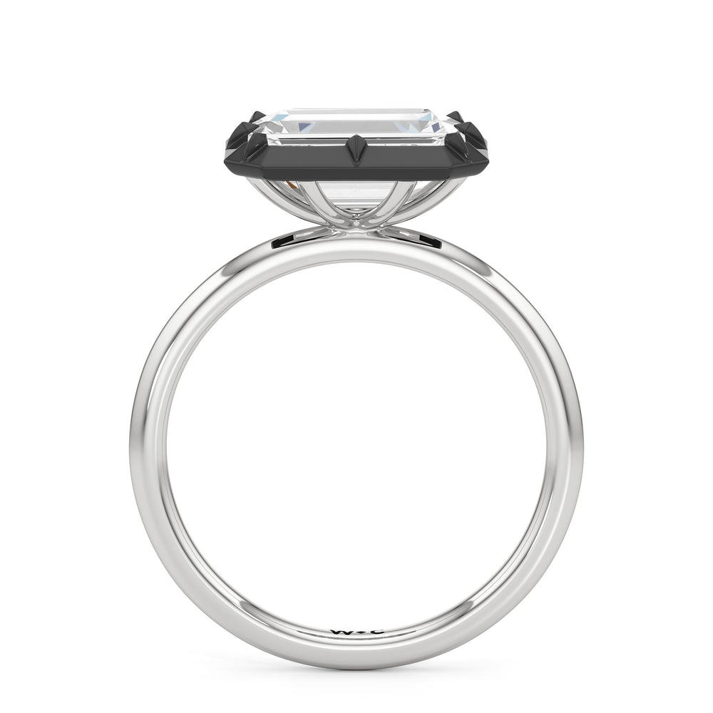 The Élodie Engagement Ring with West Emerald Cut Diamond in 14KT White & Black Gold view 2

