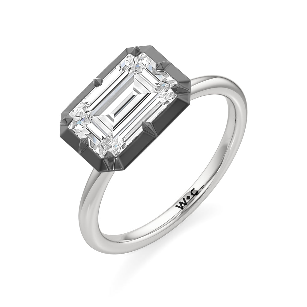 The Élodie Engagement Ring with West Emerald Cut Diamond in 14KT White & Black Gold view 3
