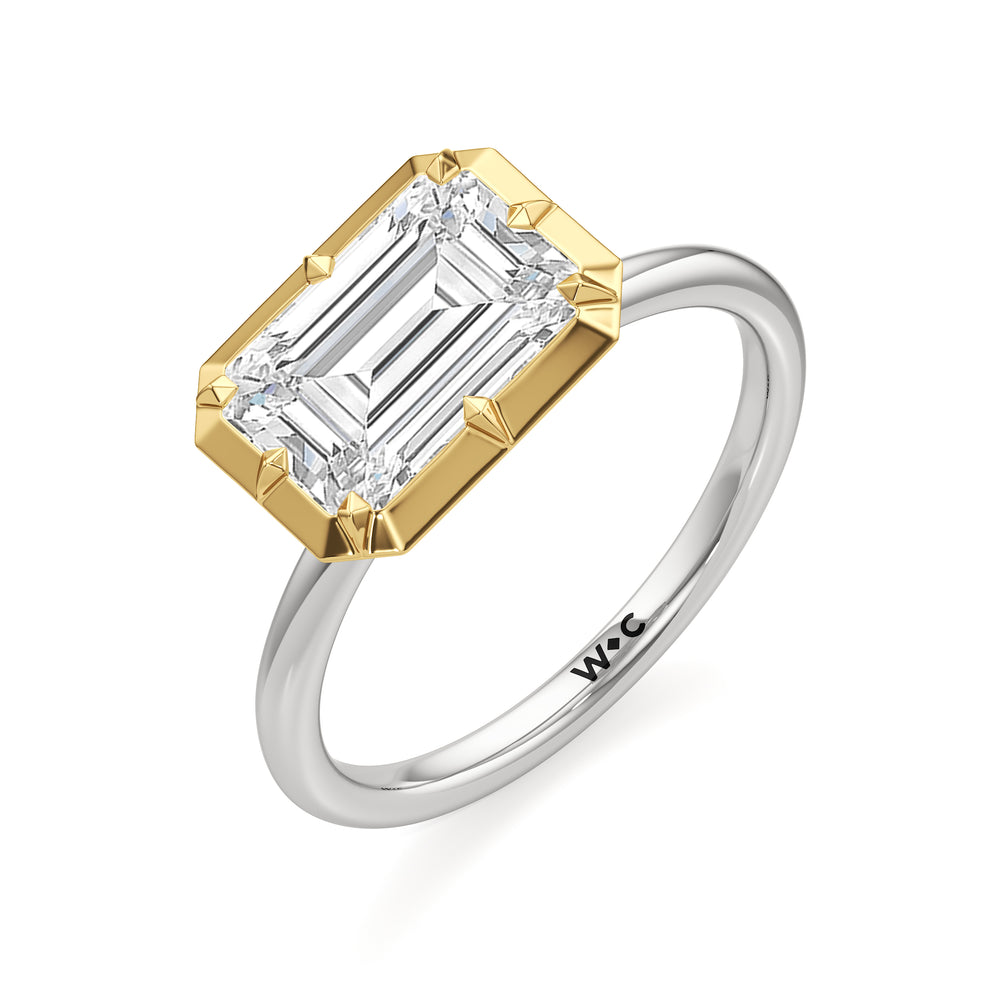 The Élodie Engagement Ring with West Emerald Cut Diamond in 14KT White & Yellow Gold view 3

