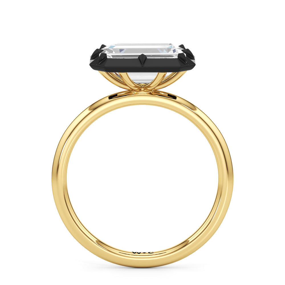 The Élodie Engagement Ring with West Emerald Cut Diamond in 14KT Yellow & Black Gold view 2
