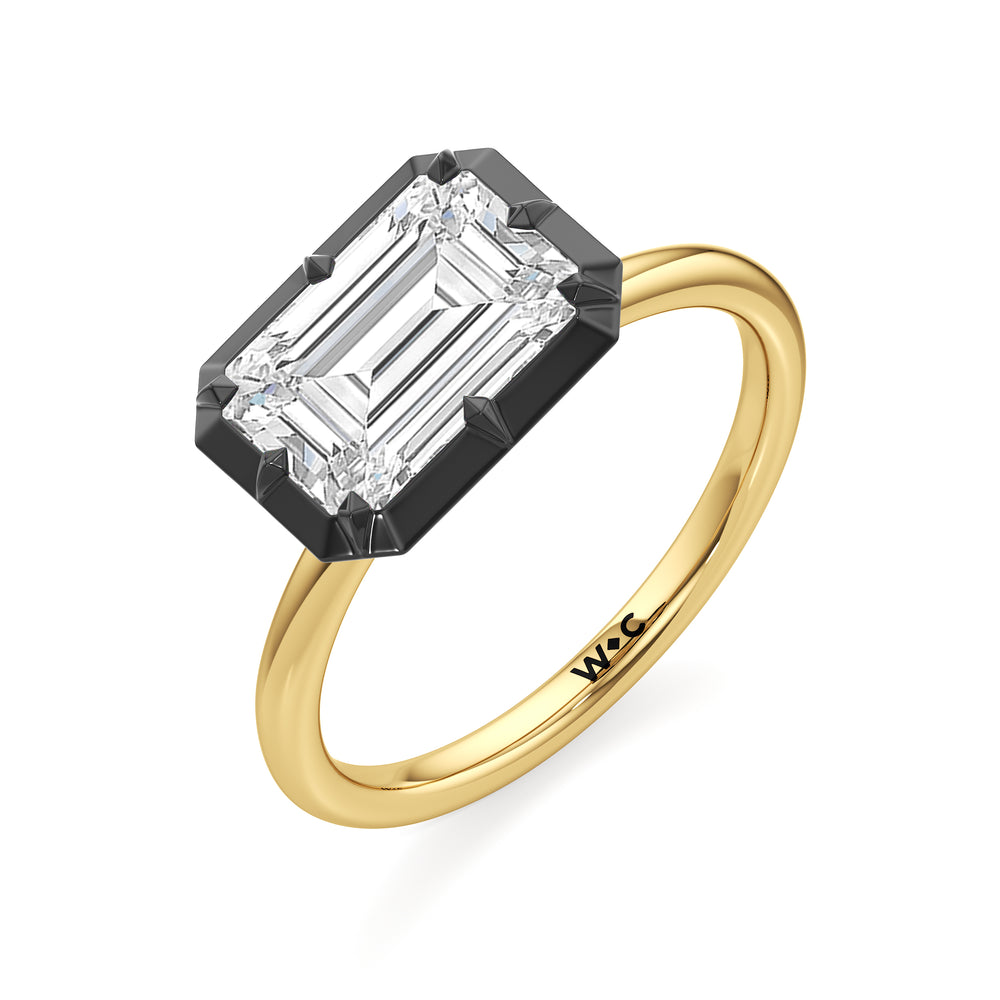 The Élodie Engagement Ring with West Emerald Cut Diamond in 14KT Yellow & Black Gold view 3
