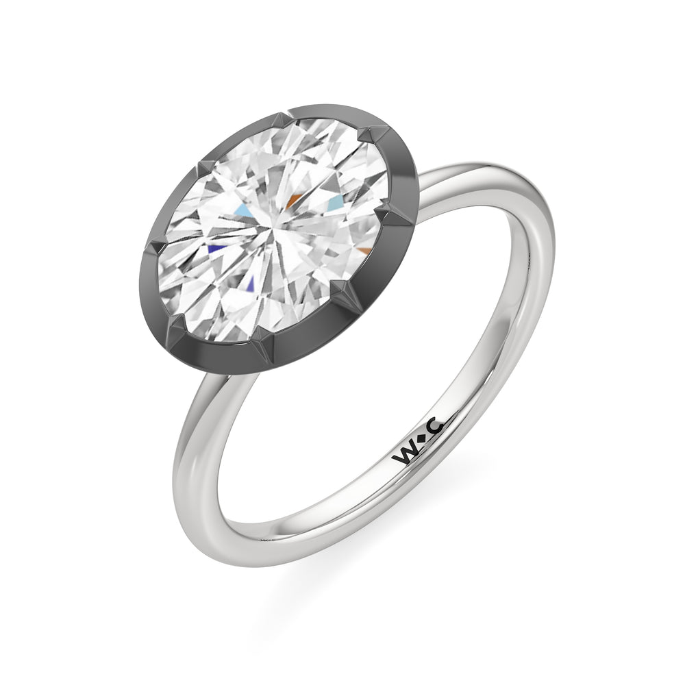 The Élodie Engagement Ring with West Oval Cut Diamond in 14KT White & Black Gold view 3
