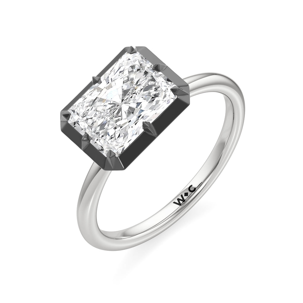 The Élodie Engagement Ring with West Radiant Cut Diamond in 14KT White & Black Gold view 3
