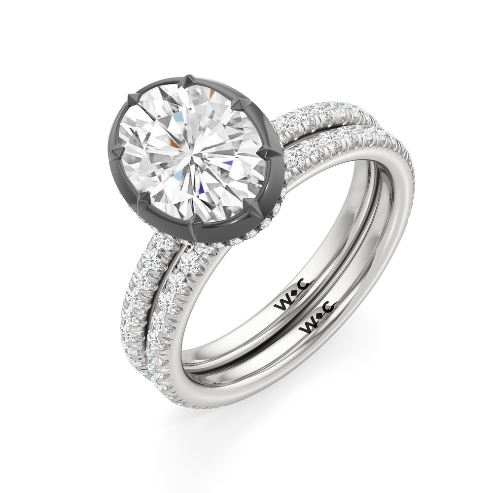 The Fleuron Engagement Ring with Pear Cut Diamond in 14KT White & Black Gold view 4
